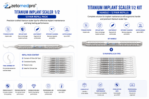 เครื่องมือขูดหินปูนฟันไทเทเนียมระดับพรีเมียม 1/2 รีฟิลและชุดอุปกรณ์ OEM Zetomed Pro - Product Image 2