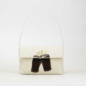 MS Handicraft Ms-wc-001 กระเป๋าถือประดับลูกปัดแก้วสีครีมพร้อมกางเกงขาสั้นสีน้ำตาลปักลายรูปทรงที่กำหนดเองกระเป๋าคลัทช์ลำลอง - Product Image 1