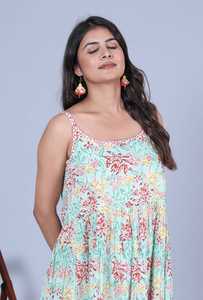 Vestido Midi Holgado de Algodón 100% con Estampado Floral Digital, Sin Mangas, Corte en A, Casual, con Dobladillo Asimétrico y Cuello Redondo, para Uso Diario, ODM, Primavera-Verano - Product Image 3