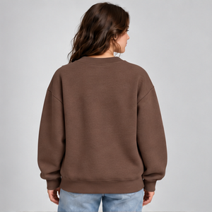 Women's Brown Solid Color Varsity Letter <b>Crewneck</b> Sweatshirt Long Sleeve Custom Logo - Product Image 2