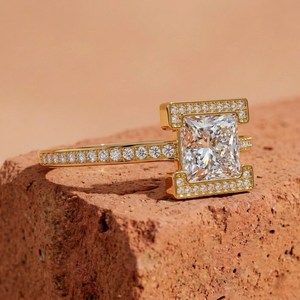 Bague de promesse en diamant taille princesse 3,00 carats de haute qualité, cultivé en laboratoire, or massif 14 carats, cadeau surprise pour fête, mariage, unisexe - Product Image 3