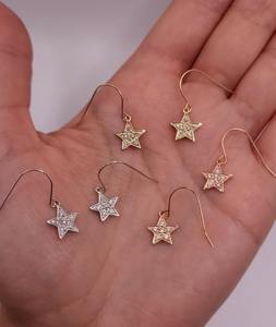Pendientes Colgantes de Estrella con Diamantes Cultivados en Laboratorio de Oro de 14K, Forma Redonda, Joyería Elegante Minimalista para Mujer, Regalo para Fiestas y Eventos - Product Image 4
