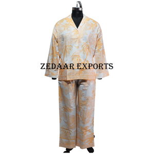 Luxury Elegance Cotton Rayon <b>Pyjama</b> Set <b>for</b> Women Printed Sleepwear <b>for</b> Comfort and Style - Product Image 1