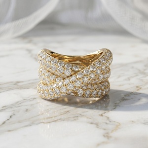3.60CTW Round Cut Diamond Wide Crossover <b>Statement</b> <b>Ring</b> Pave Set Solid Gold Multi Row X Shape Band Jewelry Gift for Women - Product Image 1
