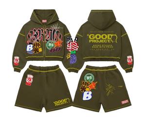 Ensembles Homme 2026 TAHAD OEM&ODM Personnalisables avec Logo – Shorts Molletonnés Hiver Épais Effet Délavé et Vieilli & Sweats à Capuche Entièrement Zippés - Product Image 2