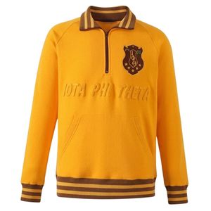 Sweat-shirt à col zippé Iota Phi Theta en relief, doré, haut de gamme, vêtement grec, pull de fraternité, haut élégant - Product Image 1