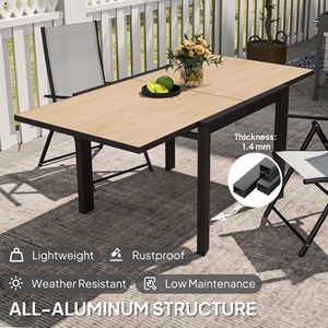 Tavolo da Pranzo Esterno Espandibile da 180 cm per 4-6 Persone, Tavolo Pieghevole da Patio in Alluminio con Piano Effetto Legno Naturale 90 cm - Product Image 6