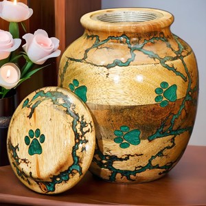 Hand Carved Paw Print Wooden Pet Urn <b>for</b> Dogs & Cats Eco-Friendly Cremation <b>Ashes</b> Casket - Product Image 3