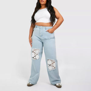 Pantalones de mezclilla casuales de moda para mujer, con logo personalizado, estilo cargo, de pierna ancha y corte holgado para damas. - Product Image 2