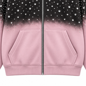 Sweat à capuche zippé personnalisé avec strass, 100% coton molletonné 400g, tricoté, coupe oversize, anti-plis, pour homme, style Y2K, hiver, couleur unie, streetwear - Product Image 6