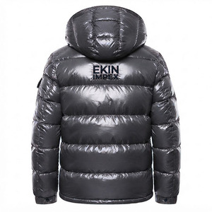 Veste d'hiver pour homme sur mesure OEM ODM, couleur gris canon brillant, imperméable, à capuche, rembourrée de duvet, parka, fournisseur en gros - Product Image 2