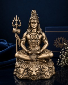 Jaipur Metals Pure Brass Plated Mahadev Idol | 100% Brass Lord <b>Shiva</b> <b>Statue</b> | 4 x 4.5 x 6.1 cm | 55 g | Pooja & Gift - Product Image 1