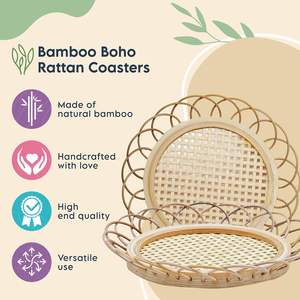 Bamboo Boho Rattan <b>Coasters</b> Woven Wicker Retro Rustic <b>Drink</b> <b>Coasters</b> for Coffee Tea Beverages Natural Table Placemats for Home - Product Image 3
