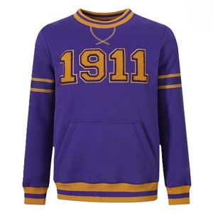 Para la Universidad y los Colegios, Sudadera Omega 1911 con Rayas Púrpuras, Cuello Redondo, Manga Larga, Informal, 100% Algodón, Felpa - Product Image 1