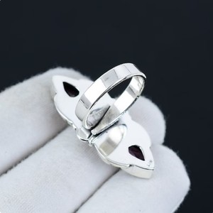Anillo de Boda de Amatista Doble Natural al por Mayor, Plata de Ley 925, Hecho a Mano, con Dos Piedras de Amatista en Forma de Luna Creciente - Product Image 3
