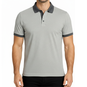 Polo Premium Gris Claro para Hombre, Cuello en Contraste, Corte Ajustado, Manga Corta, Informal, para Golf - Product Image 1