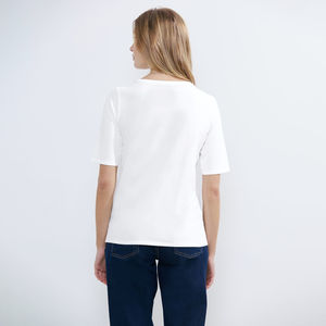 เสื้อยืดสีขาวผู้หญิงรุ่นใหม่ ระบายอากาศได้ดี คุณภาพสูง ย้อมสีเรียบง่าย เป็นมิตรกับสิ่งแวดล้อม แห้งเร็ว ผ้าฝ้าย 100% เบาสบาย ทรงปกติ - Product Image 3