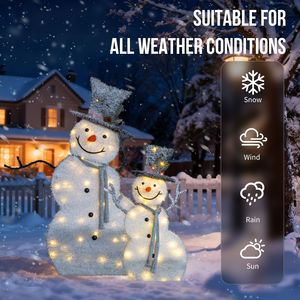 Set di 2 Pupazzi di Neve Illuminati con Cappello, 80 LED Bianchi Caldi, Decorazioni Natalizie 2D, Ornamenti per le Feste, Decorazioni Natalizie da Esterno - Product Image 6