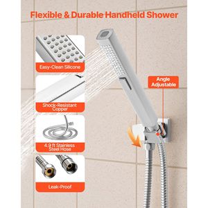 Système de douche de plafond à effet pluie de 10 pouces, 6 jets corporels, 2 douches à main, pomme de douche à 3 fonctions, robinet en laiton complet - Product Image 6