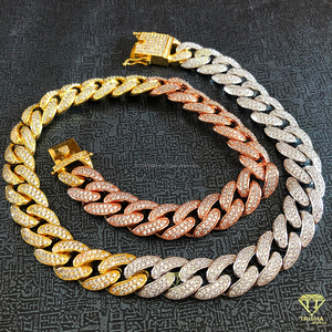 Chaîne cubaine entièrement sertie pour homme, bijoux hip-hop 3 tons, collier de luxe en argent sterling 925 avec diamants Moissanite - Product Image 4