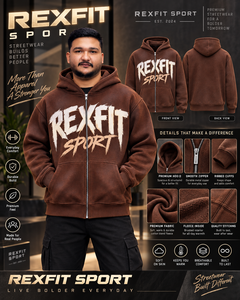 Mens <b>Brown</b> Full Zip Hoodie Brush Graphic Heavyweight 370g <b>Fleece</b> Streetwear Jacket Regular Fit Winter Custom OEM Wholesale - Product Image 6