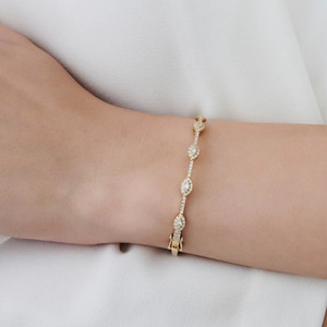 Yellow Gold Round Cluster Lab Grown Diamond Station <b>Bangle</b> <b>Bracelet</b> - Product Image 6