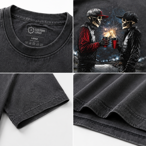 Camiseta Vintage de Algodón Grueso de 300 g/m² para Hombre, Talla Grande, Lavado Ácido, Estampado en Serigrafía, Estilo Urbano - Product Image 4