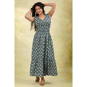 Vestido Maxi 100% Algodón Estampado, Ecológico, Lavable, para Mujer, Sin Mangas, Cintura Natural, Verano, Casual, Uso Diario - Product Image 2