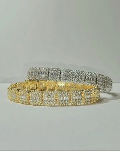 18K Gold With Moissanite Round & Baguette Diamond Studded Party Wear Bracelet For <b>Men</b> - Product Image 1
