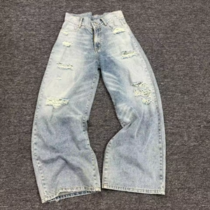 Jean droit vintage en coton pour homme, logo personnalisé, denim en coton 12oz 14oz, coupe droite déchirée, jambes larges, taille mi-haute - Product Image 1