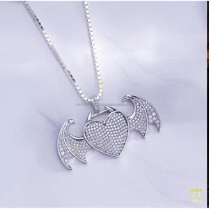 Fully Iced Heart Wing Pendant Necklace In Sterling Silver With Moissanite Diamonds Urban Hip Hop Jewelry - Product Image 4