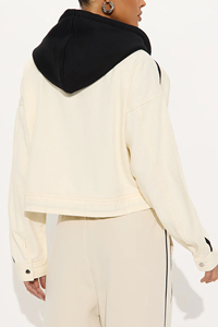 Women's two tone black ivory contrast zipper hoodie <b>pants</b> tracksuit set loose fit trouser black <b>line</b> piping tracksuit set - Product Image 3