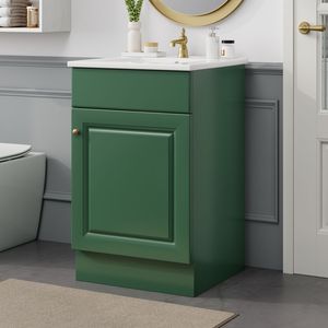 Mueble de Baño Verde de 20 Pulgadas con Lavabo, Estante en la Puerta y Estante Ajustable - Product Image 2