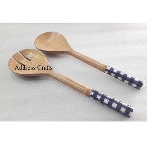 Ensemble de saladiers en bois d'acacia faits à la main en Inde, ustensiles de cuisine, couverts en bois pour la table, ensemble de cuillères à salade, articles ménagers, couverts en bois - Product Image 4