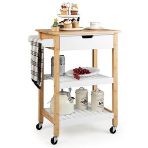 Carrello di Servizio a 3 Ripiani con Piano in Bambù, Carrello da Cucina Multifunzione - Product Image 1