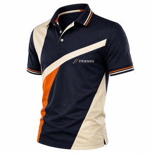 Camiseta de Manga Corta para Hombre, de Algodón Premium, Transpirable, en Color Azul Marino, Beige y Naranja, Estilo Casual, Tejido de Punto, Corte Regular, Servicio OEM - Product Image 1