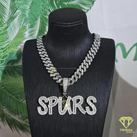 Collier personnalisé avec pendentif Spurs, diamant moissanite, style Cuban Link, bijoux hip hop pour hommes et femmes