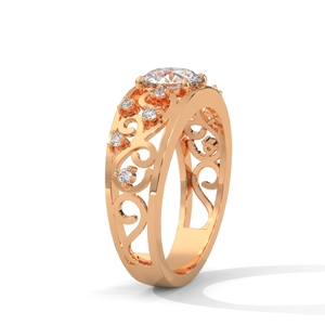 Anillo de Diamantes en Oro Rosa, Corte Redondo, Anillo de Compromiso y Boda, Joyería Nupcial Vintage - Product Image 2