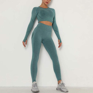 Wholesale Custom Made Women's Yoga Sets <b>Lace</b> Belt Rhinestone Embellishments <b>Elastic</b> Waist Full Sleeve High Quality Polyester - Product Image 3