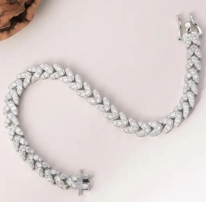 Luxury Moissanite Leaf Link Bracelet Iced Out Hip Hop Jewellery White Gold Diamond Look Statement Wrist Chain - Product Image 4