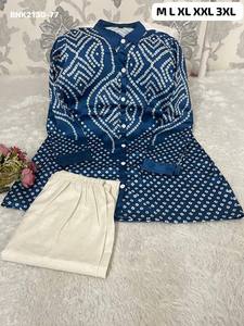 Kurta court de qualité supérieure en soie fantaisie avec imprimé Bandhani, manches longues et col chemise, et pantalon Khadi blanc – Fournisseur indien - Product Image 4