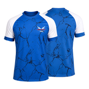 Camiseta de Manga Raglán Azul para Hombre con Estampado Negro, Tejido de Punto de Secado Rápido, Cuello Redondo, Corte Regular, Estilo Casual, Unisex - Product Image 1