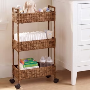 Vietnamese Handmade Water Hyacinth Rolling <b>Storage</b> <b>Cart</b> Home <b>Storage</b> Organization Nice Price - Product Image 4