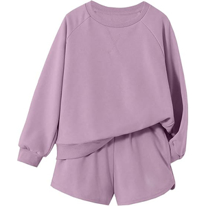 Ensemble 2 pièces tendance pour femme 2026 – Survêtement sport en molleton uni à manches longues et short, coupe classique, imprimé personnalisé - Product Image 6