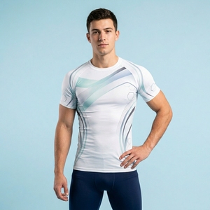 Men Half Sleeve O-Neck Compression Fitted Sporty Casual Wear Breathable Solid Jersey Top - Product Image 1
