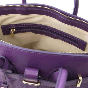 กระเป๋าโท้ทสีม่วงสไตล์วินเทจ กระเป๋าถือหนังแท้ กระเป๋าสะพายแบบพกพาสำหรับการเดินทางช้อปปิ้งในชีวิตประจำวัน - Product Image 4