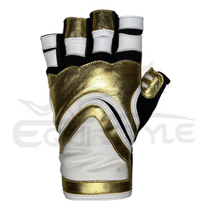 Half Finger Workout <b>Gloves</b> Golden White Black <b>Leather</b> Neoprene Custom Gym <b>Gloves</b> with Logo Unisex Weightlifting Training <b>Gloves</b> - Product Image 2