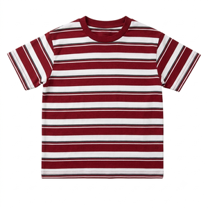 T-shirt à manches courtes rayé pour homme, col rond, coupe classique, 230g, 100% coton, vêtements décontractés, tissus tricotés, motif rouge, blanc, gris - Product Image 1