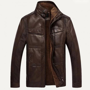 Wholesale High Quality <b>Men's</b> Winter <b>Leather</b> <b>Jacket</b> Full Grain <b>Leather</b> Sherpa Lining Stand Collar Custom <b>Leather</b> <b>Jacket</b> - Product Image 4