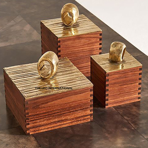 Wooden Jewelry Organizer Box Aluminum Golden Lid Square Shape Storage <b>Case</b> Accessories At Good Price - Product Image 1
